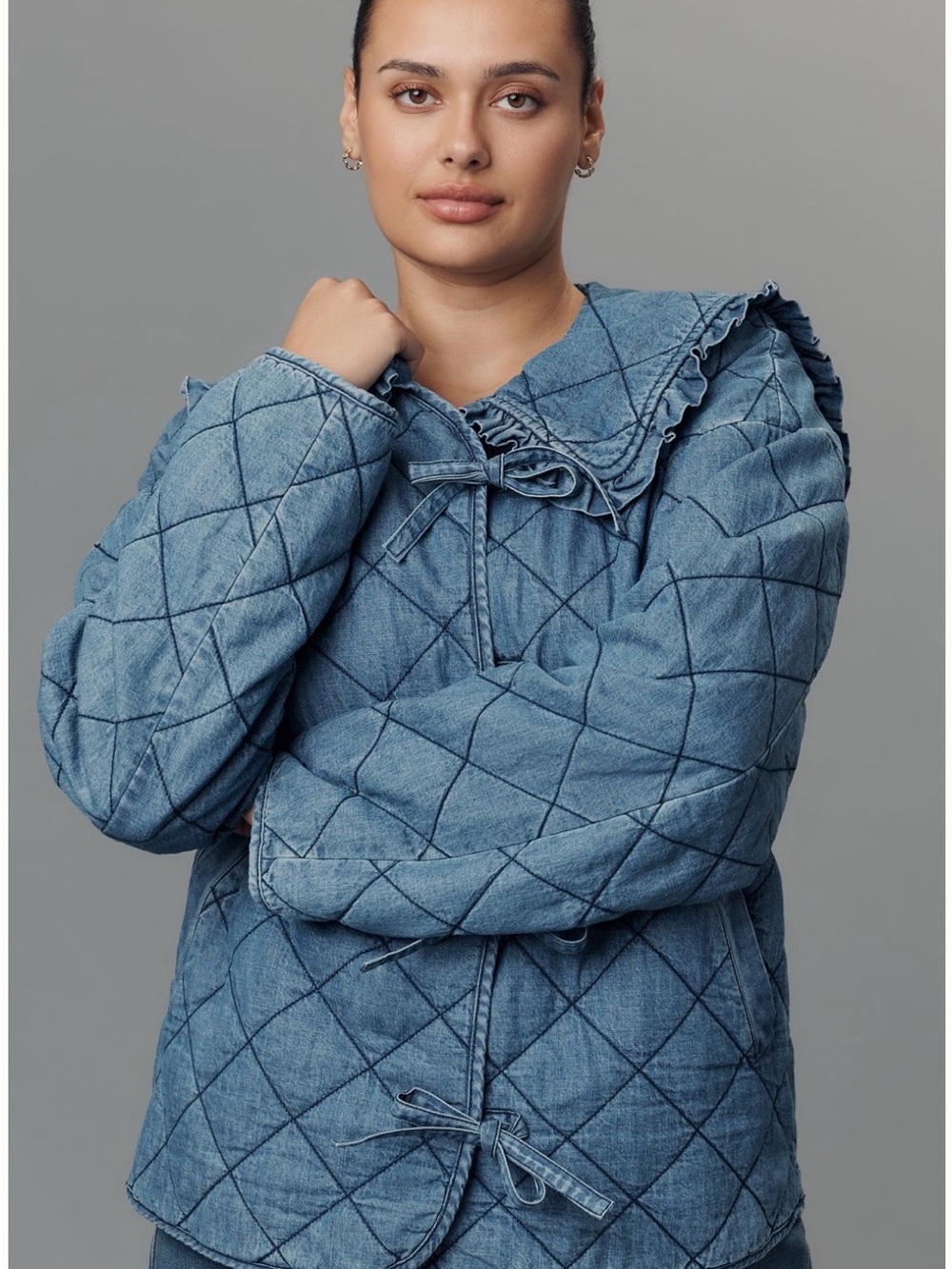 Anthropologie Hazel Quilted Chambray Jacket by Maeve - 1X